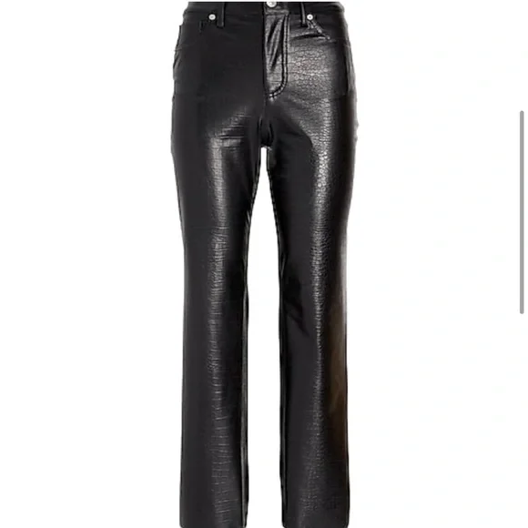 Express Croc-Embossed Faux Leather High-Rise Straight-Leg Pants 2 Office… - Picture 1 of 9